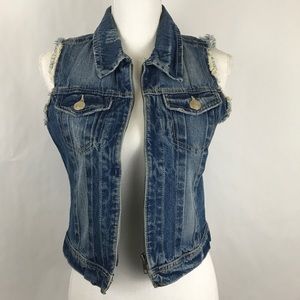 Medium Jean Jacket Vest Distressed  Fringe